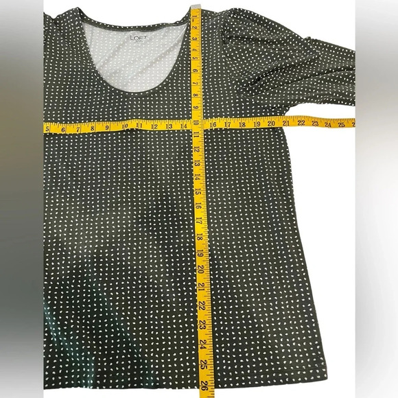 LOFT Outlet Olive Green and Cream Polka Dot Puff Sleeve Top Women’s Size Large - Picture 5 of 7